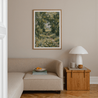 Impressionist Art Print ideal for a cozy reading nook with green and white palette