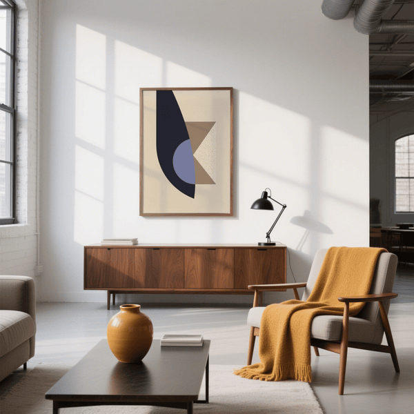 Blue, Beige, and Brown Modern Wall Art Print for modern loft wall art