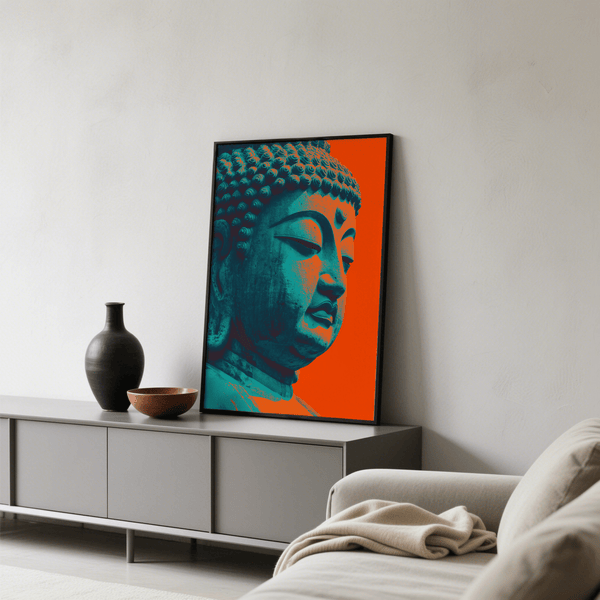 Tranquil Buddha Wall Art, red and blue, lounge wall art poster