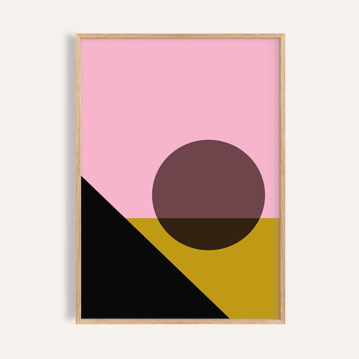 Bright colored artwork featuring geometric sunrise design in earthy tones