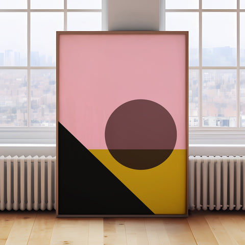 Bauhaus-inspired abstract shapes wall art with minimalist geometric design for modern interiors