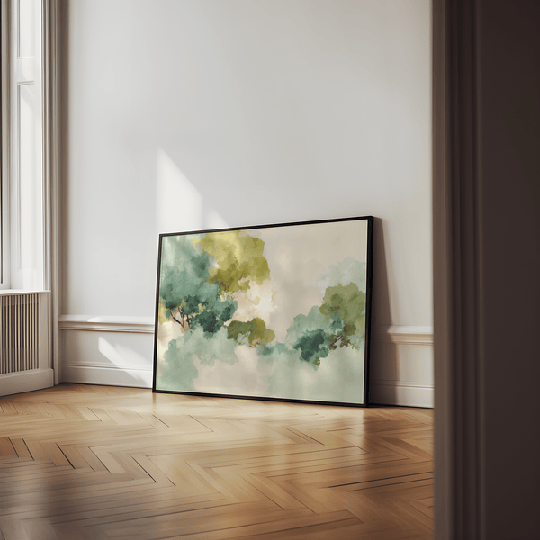 Calming Green Abstract Art print in Green and Beige for bedroom walls