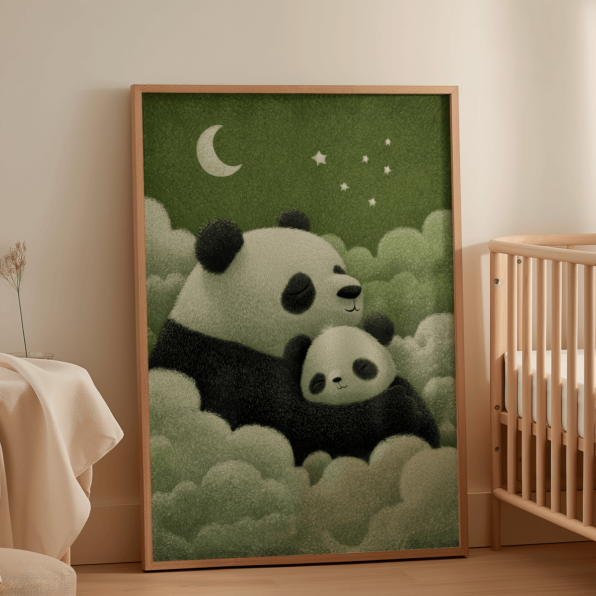 Panda Nursery Wall Art, animal theme, Black, White, kid’s bedroom decor