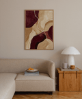 Abstract Burgundy Print art, deep red accents, beige, for entryway decor