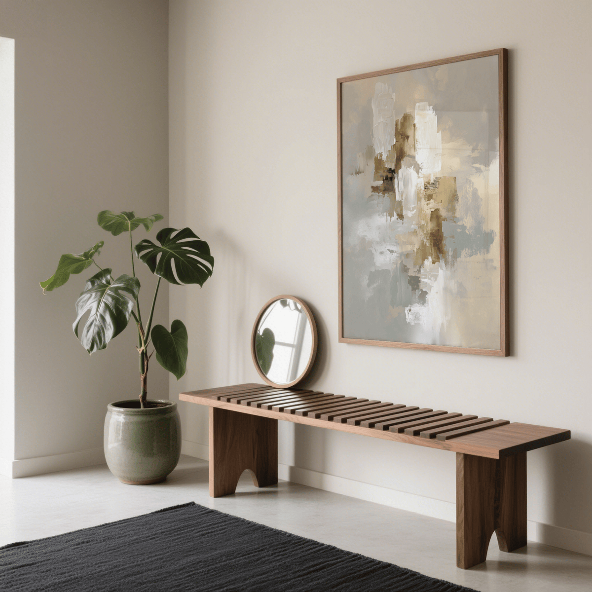 Abstract Neutral Art Print with gray and gold, for minimalist hallway wall art