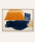 Blue and Orange Abstract Art modern print with Blue and Orange brushstrokes for living room wall art