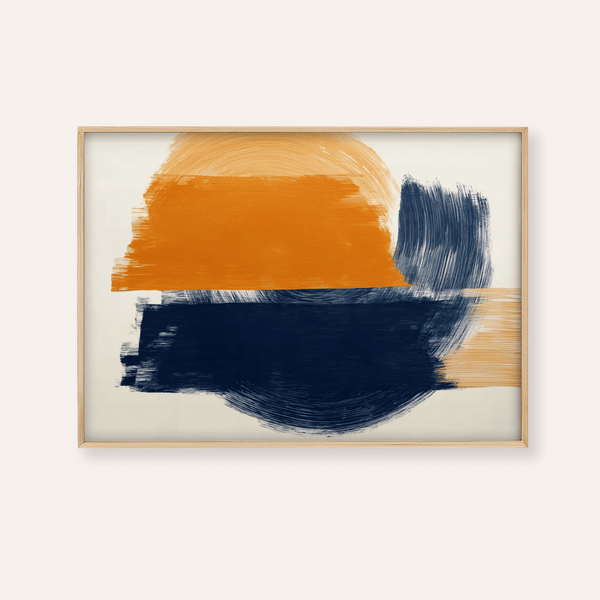 Blue and Orange Abstract Art modern print with Blue and Orange brushstrokes for living room wall art