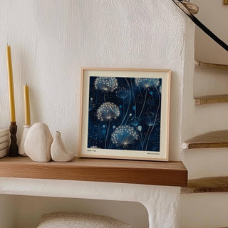 Creative space styled with tranquil blue art work decor