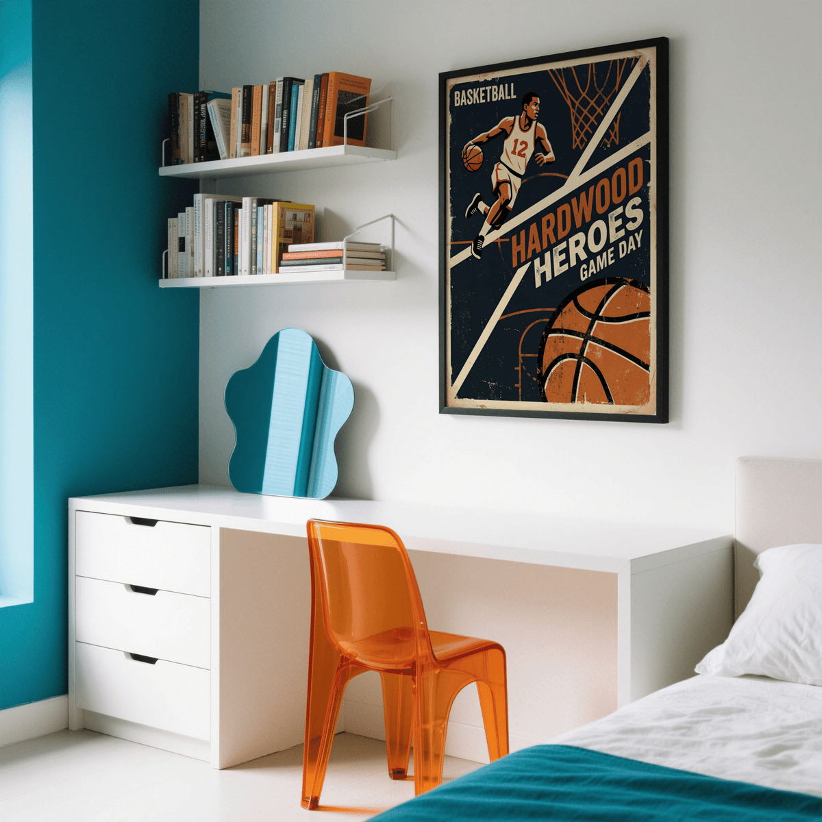 Vintage Basketball Art Print with diagonal layout and worn poster-style finish