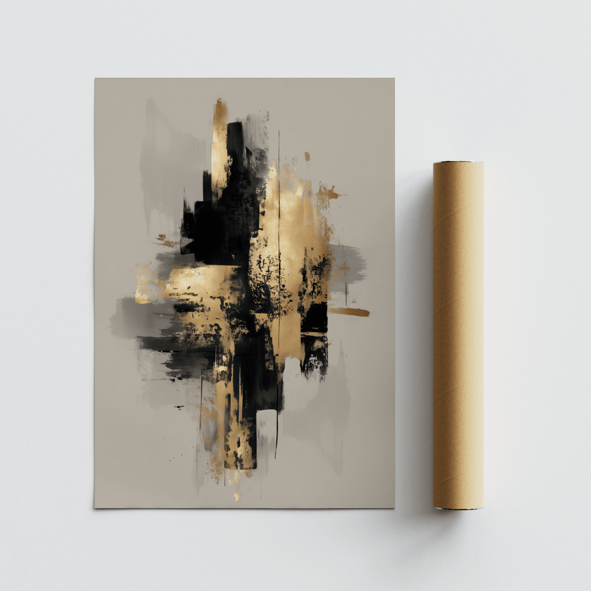 Gold Wabi Sabi Print poster using gold, black, beige for office wall art