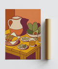 Art print of tacos with Orange background and Green garnish for kitchen