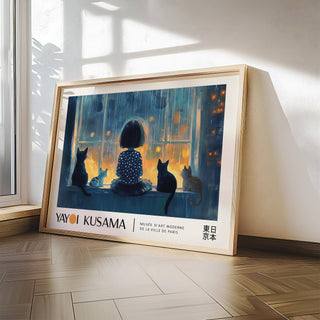 cosy cat wall decor with a serene evening setting