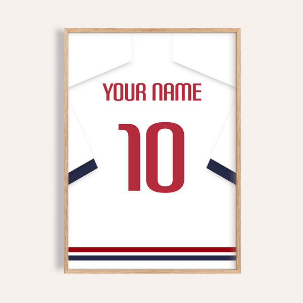 Front view of England Football Shirt Poster with custom name and number 10