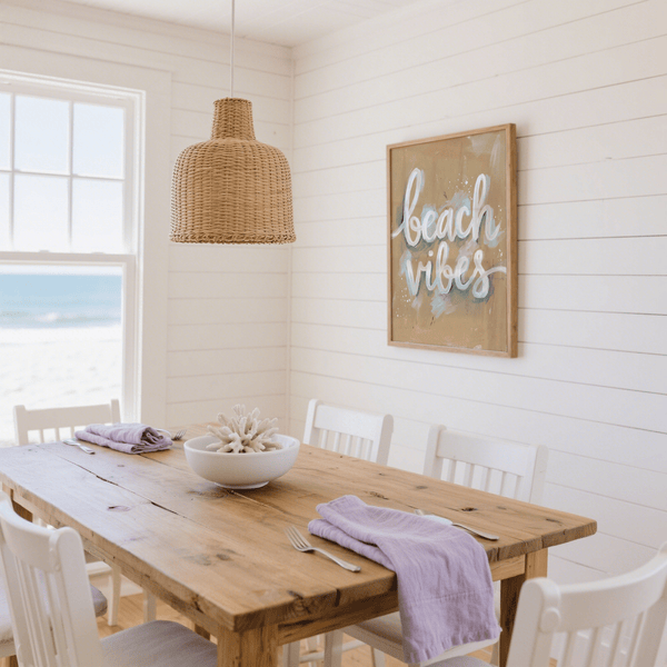 Coastal Beach Vibes Wall Art, White lettering for bedroom poster