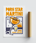 Porn Star Martini Print poster in Orange and Blue for bar wall