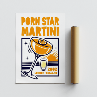 Porn Star Martini Print poster in Orange and Blue for bar wall