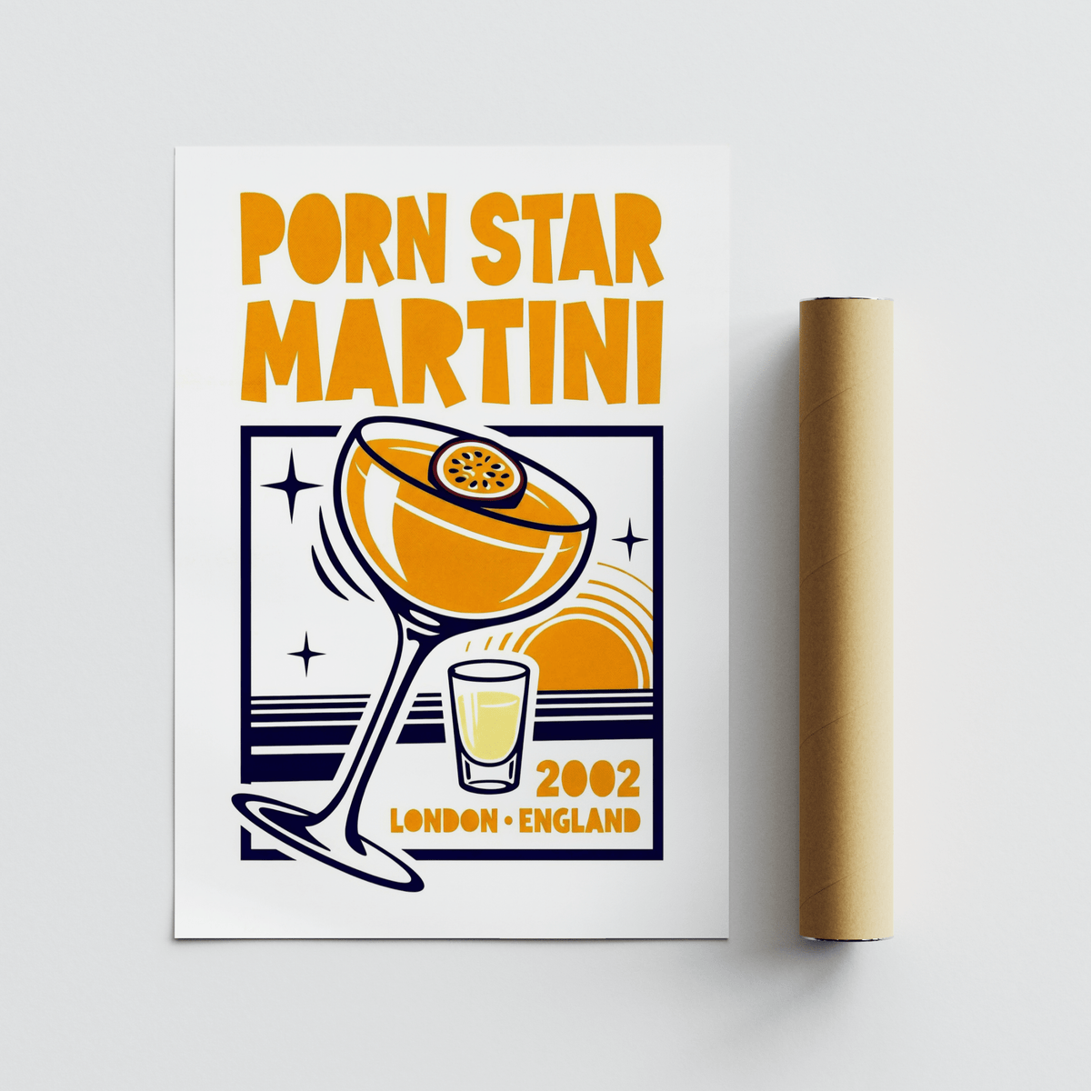 Porn Star Martini Print poster in Orange and Blue for bar wall