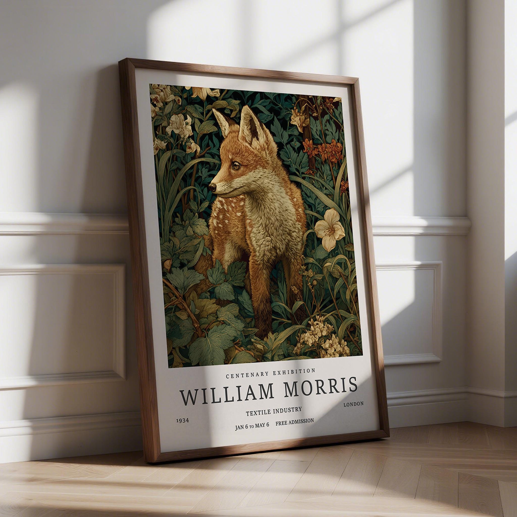 Cottagecore Wall Art | Fox in Vintage Floral Forest Scene