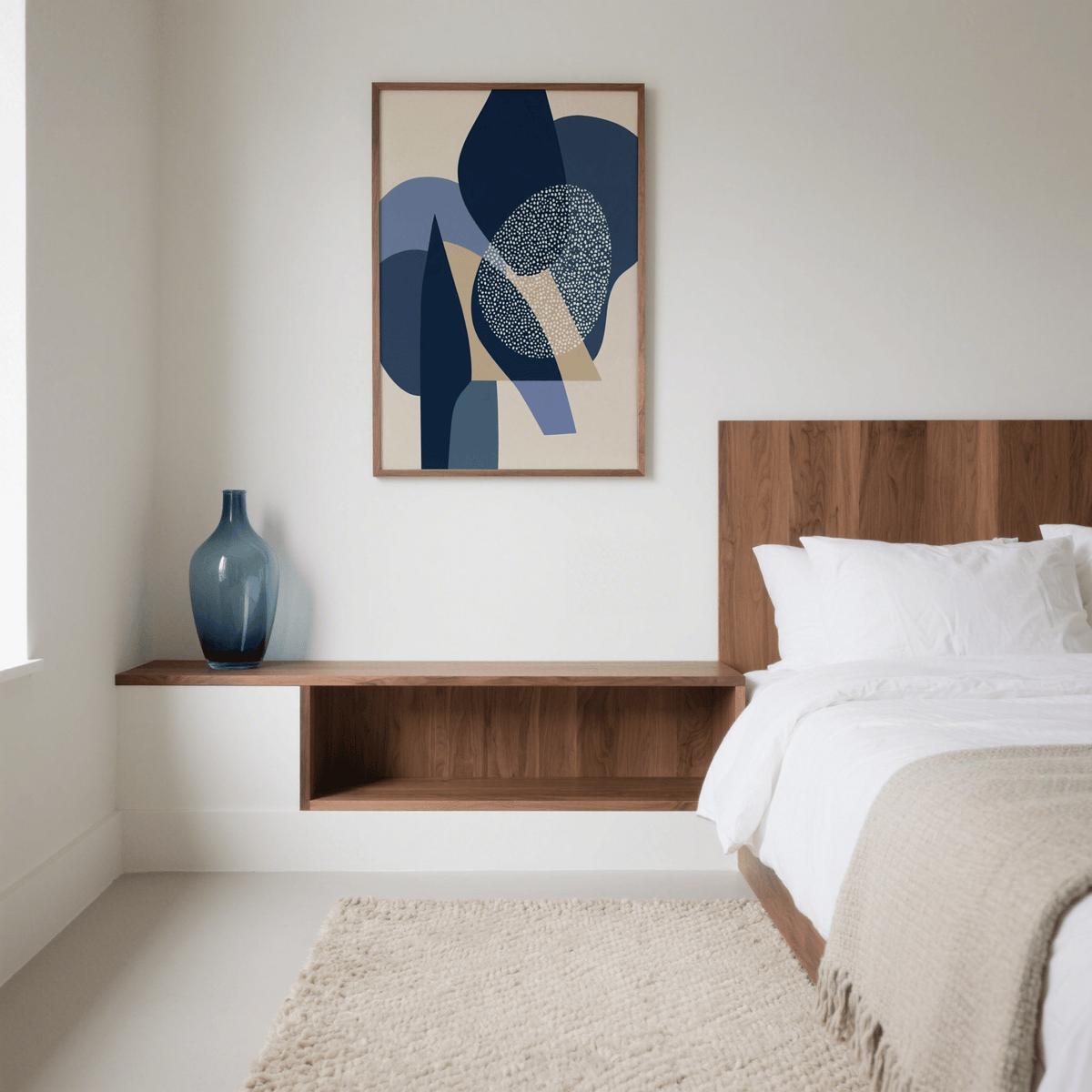 Blue Abstract Print poster featuring Blue, Beige, White, Brown in office décor