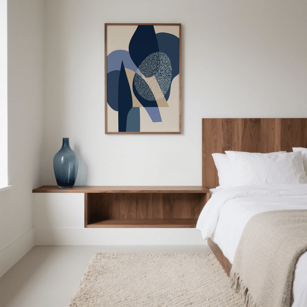 Blue Abstract Print poster featuring Blue, Beige, White, Brown in office décor