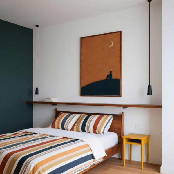 Night Silhouette Poster modern print with Orange sky for minimalist living room