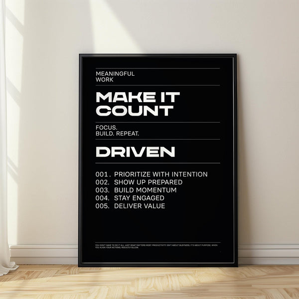 Mindset Wall Art with bold typography and black background for modern office décor.