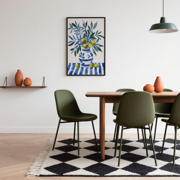 Hand-painted olive tree wall art featuring ripe olives and painterly leaves.