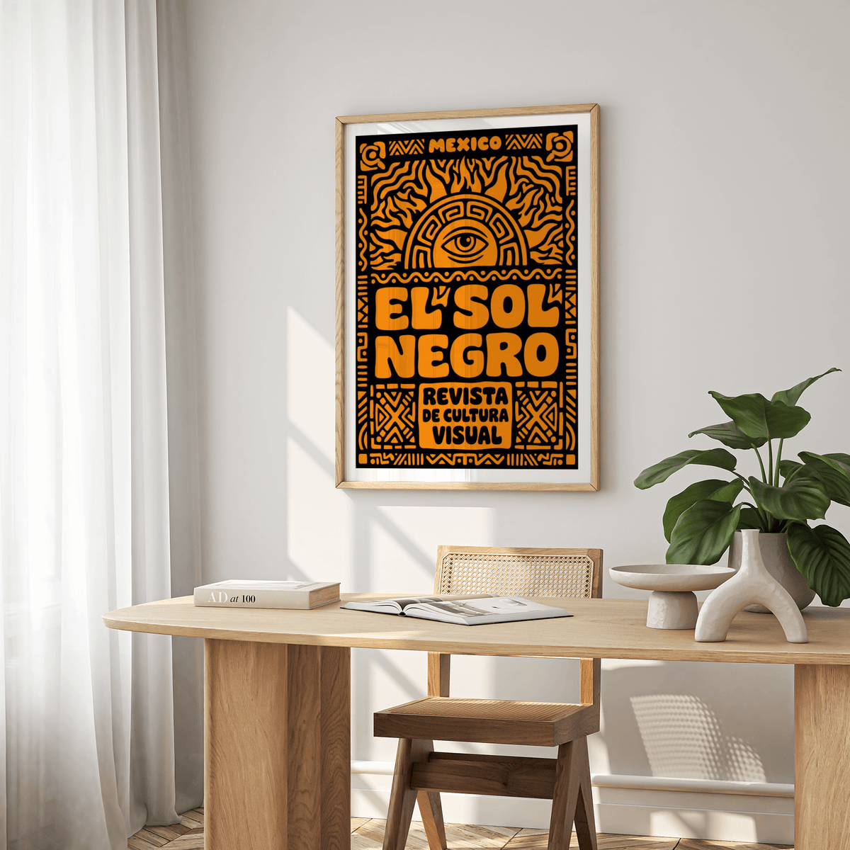 Central eye-and-sun medallion on Mexican Culture Art Print poster