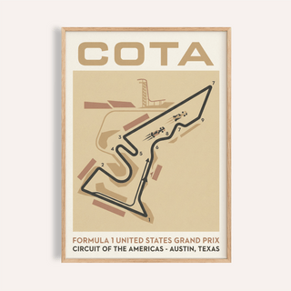 Cota Formula 1 Wall Art poster with Circuit of the Americas track map and turn numbers