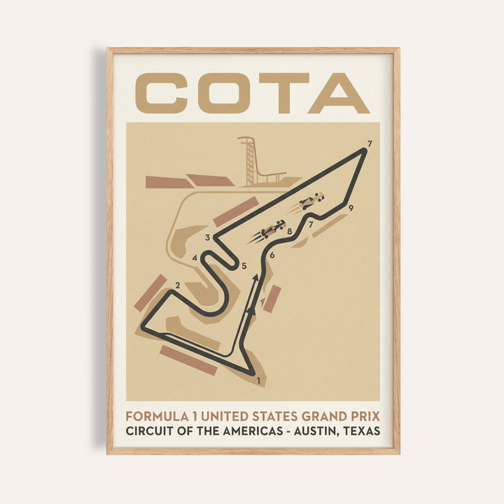 Cota Formula 1 Wall Art poster with Circuit of the Americas track map and turn numbers