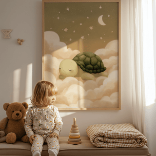 Cute Turtle Wall Art with brown and green tones for bedroom decor