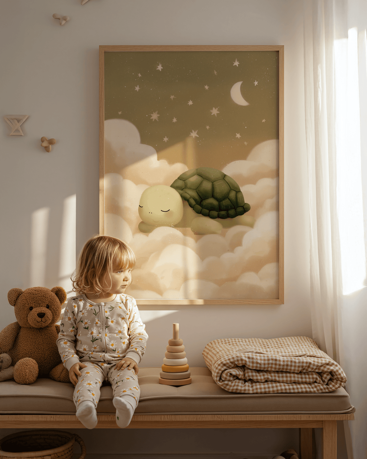 Cute Turtle Wall Art with brown and green tones for bedroom decor