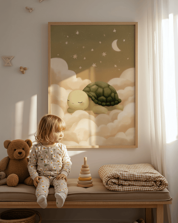 Cute Turtle Wall Art with brown and green tones for bedroom decor