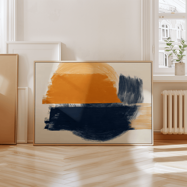 Minimalist Blue and Orange Abstract Art for office wall art with Blue and Orange color blocks