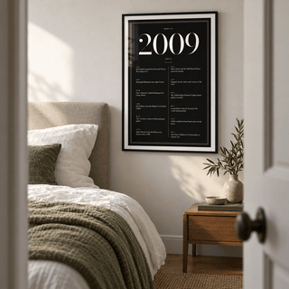 Elegant 2009 print with twelve monthly moments in a bright home interior