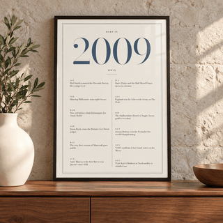 Refined 2009 print with twelve monthly moments in a bright home interior