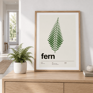 Swiss style fern leaf print on the wall of a cool shaded hallway