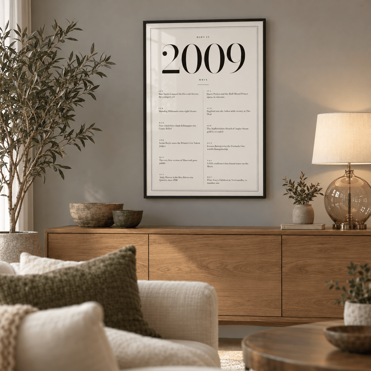 Classic 2009 print with twelve monthly moments in a bright home interior