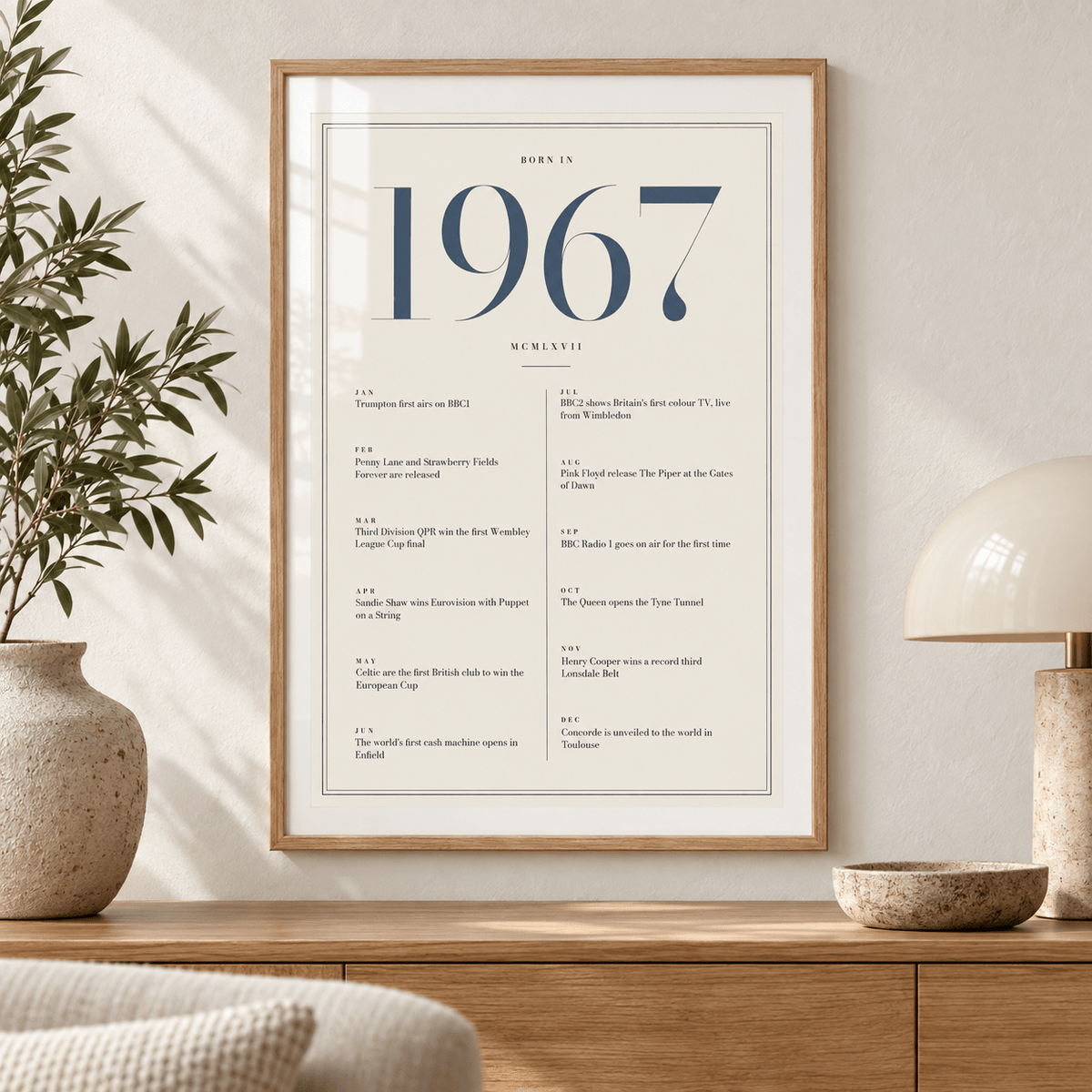 Refined 1967 print with twelve monthly moments in a bright home interior