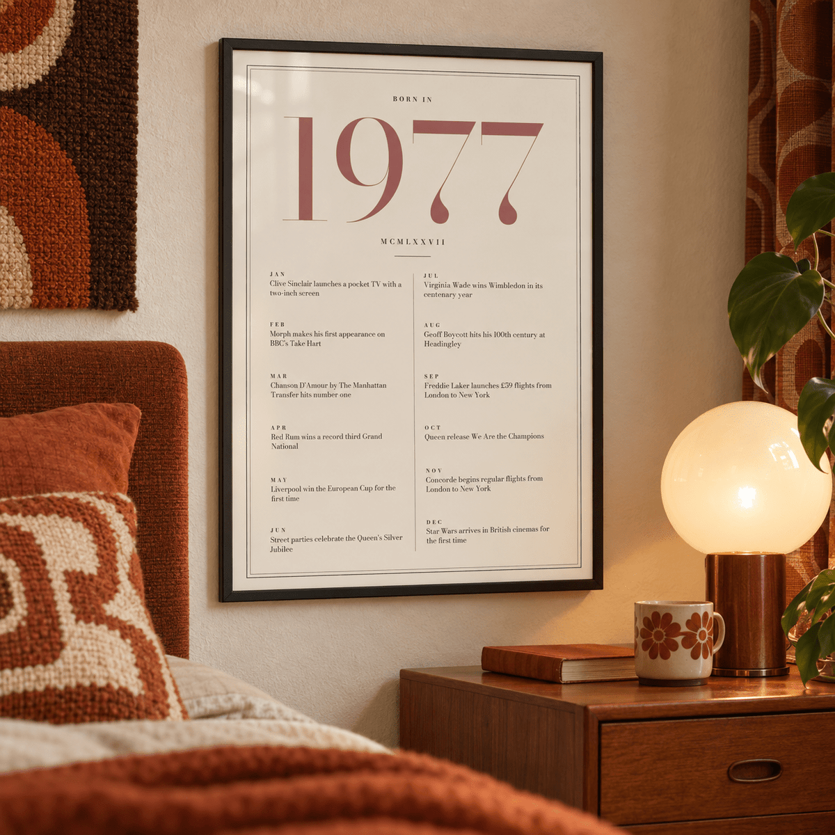 Pretty 1977 print with twelve monthly moments in a bright home interior
