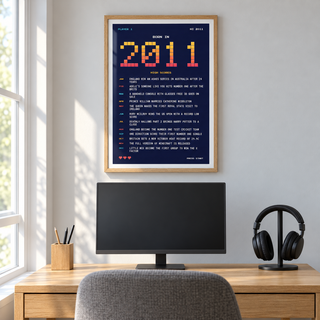 Retro gaming style 2011 birth year print in a bright home interior