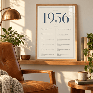 Refined 1956 print with twelve monthly moments in a bright home interior