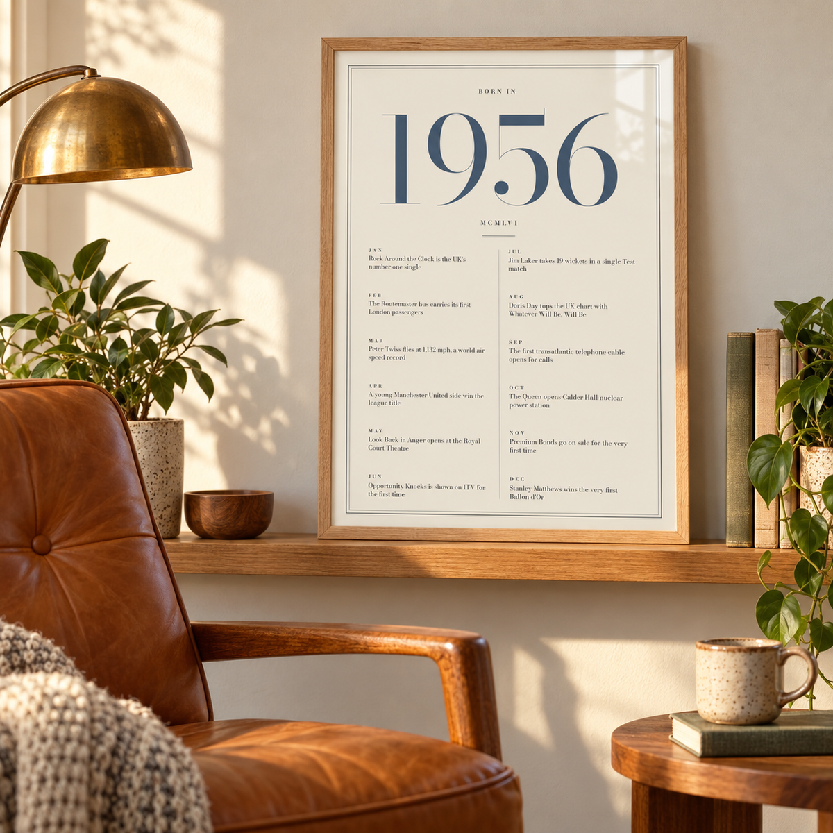Refined 1956 print with twelve monthly moments in a bright home interior