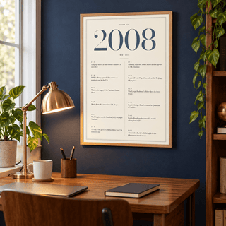 Refined 2008 print with twelve monthly moments in a bright home interior