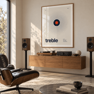 Swiss style treble print in a mid century listening room
