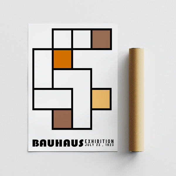 Minimalist Bauhaus-inspired geometric abstract art for bedroom decor