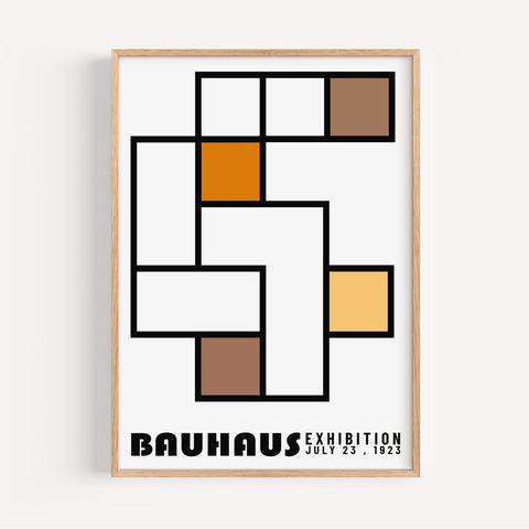 Modern geometric artwork inspired by Bauhaus with bold shapes and vibrant colours