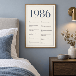 Refined 1986 print with twelve monthly moments in a bright home interior