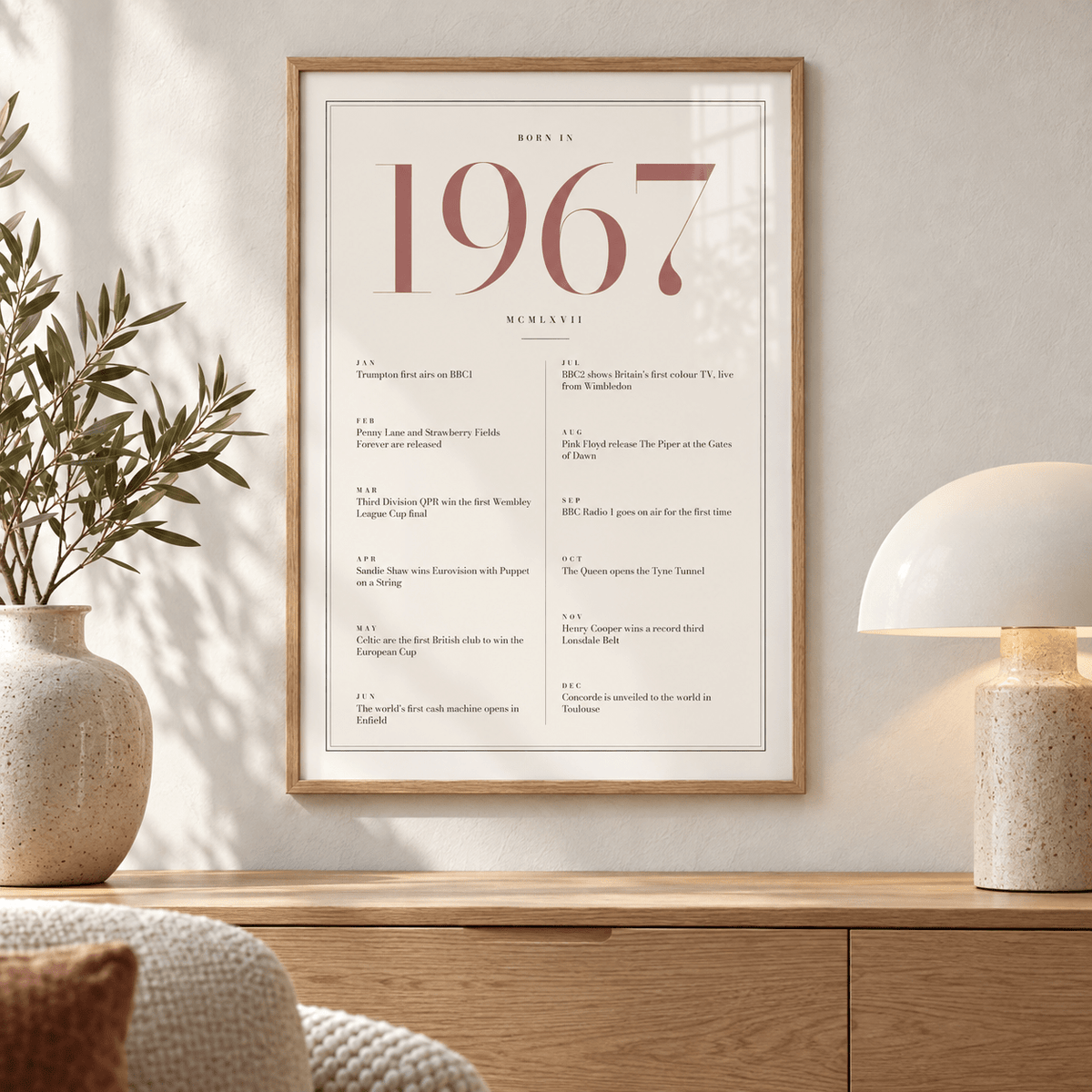 Pretty 1967 print with twelve monthly moments in a bright home interior