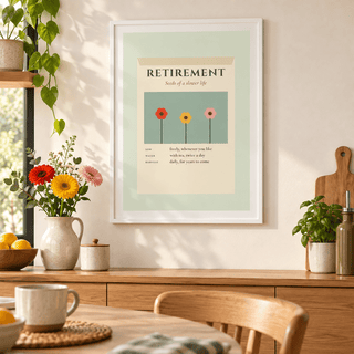 Garden retirement print on the wall of a kitchen diner